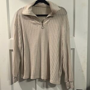 SHEIN Cream Cowl Neck Ribbed Sweater